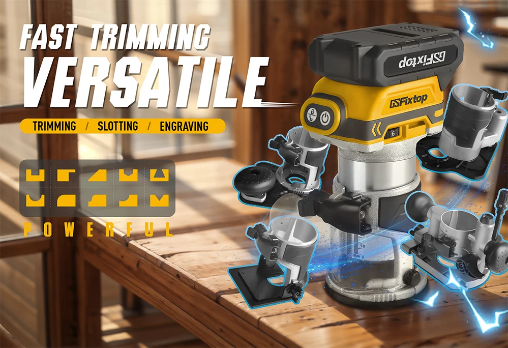 GSFIXTOP Cordless  Adjustable Angle Aluminum Base Trimming Machine 1 Battery Pack Color Box 21V with Cutting Depth 20MM
