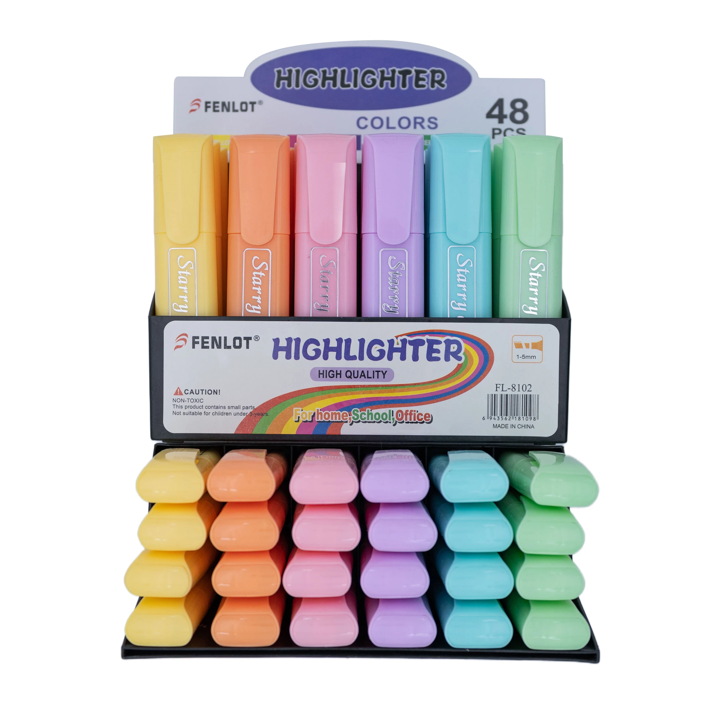 OEM/ODM acceptable supplier pastel colorful highlighters pen normal size highlighter marker 48 pcs set display stand with clip