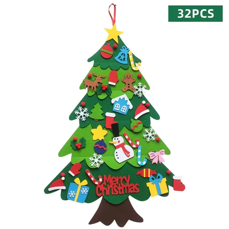32PCS Detachable Ornaments Felt Christmas Tree Set for Toddlers Kids  with 3m 5m  Led String Light for Xmas Home Decoration