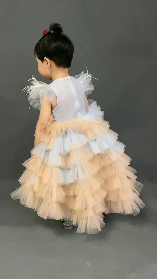 2021 Hot Seller White Feathers Birthday Party Princess Baby Flower Girls Dresses
