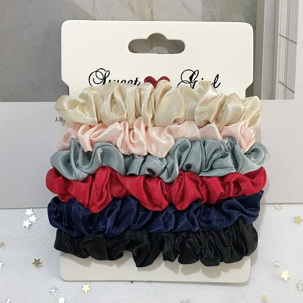 6Pcs/Set Satin Silk Solid Color Scrunchies Elastic Hair Bands New Women Girls Hair Accessories Ponytail Holder Hair Ties Rope