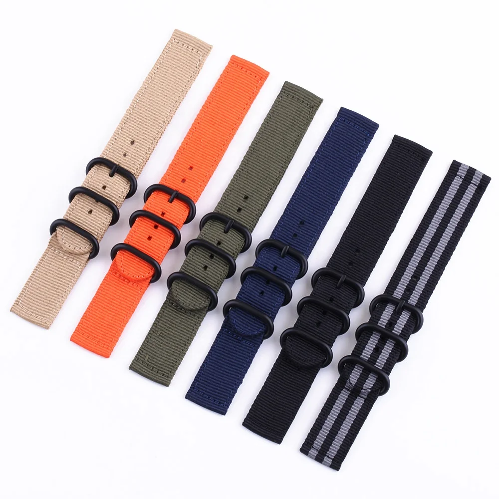 Fabric sport orange beige black gray military green blue khaki zulu canvas watch band 2 piece nylon watch strap