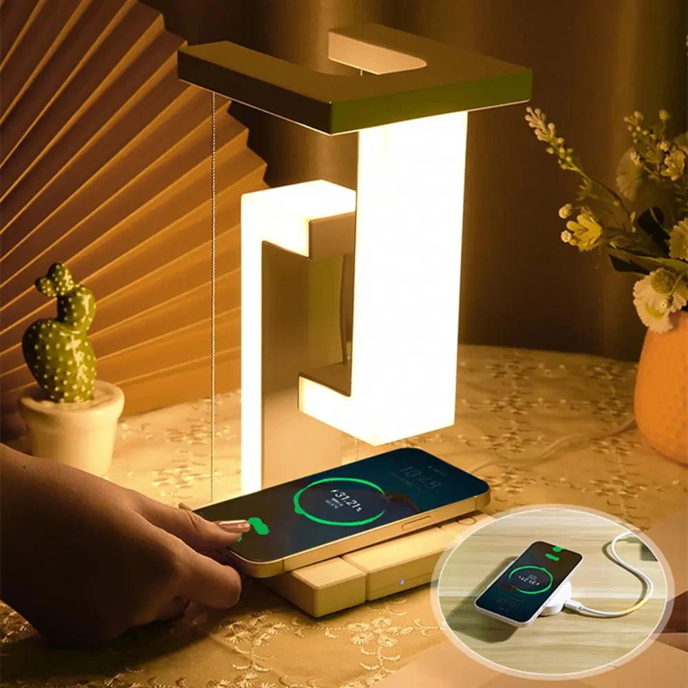 Wireless Charging Mobile Phone Anti Gravity Led Reading Desk Lamp Home Decor Smart Table Lamps Magnetic Levitation Bedroom