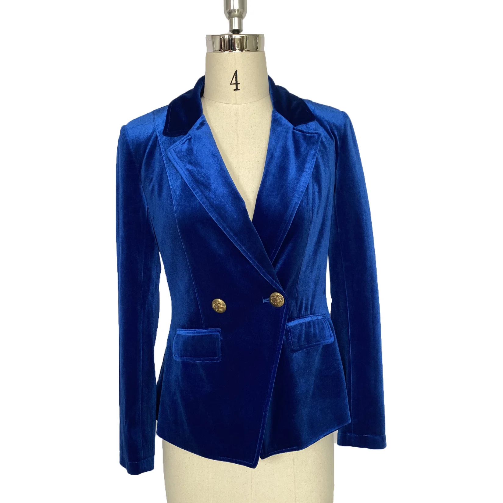 
Stylish blue velvet blazer with buttons 