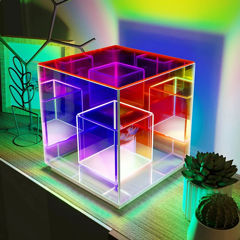led light multi color box atmosphere decorative  lighting bedroom for home decor magic cube table lamp