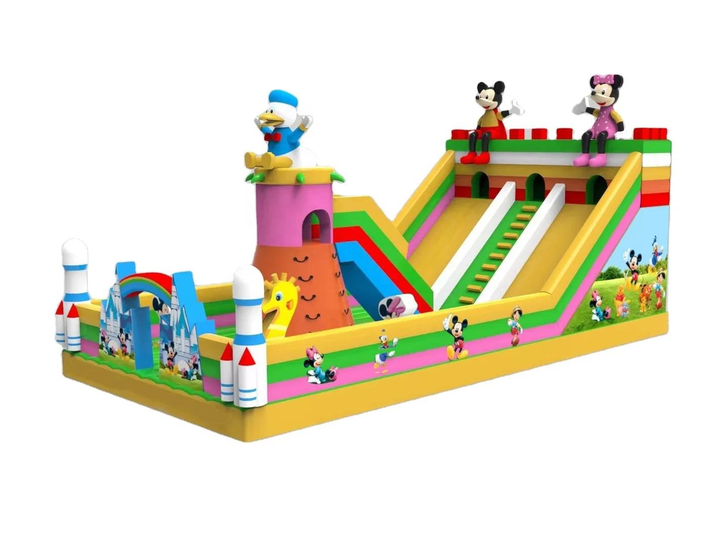 Cheap Mouse Mickey Inflatable Castle Slide Combo Donald Duck Bouncy Castle Inflatable Bounce House with Slide and Climbing Wall