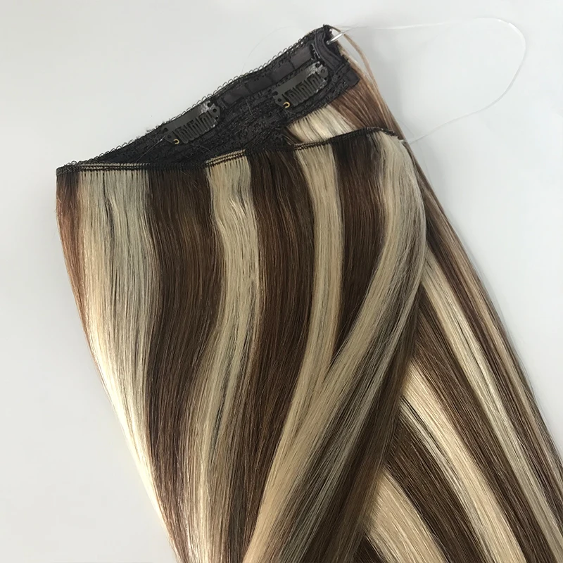 Wholesale High Quality Fish Line Hair 100% Double Drawn Remy Real Human Hair Clip In Wire Hair Extensions