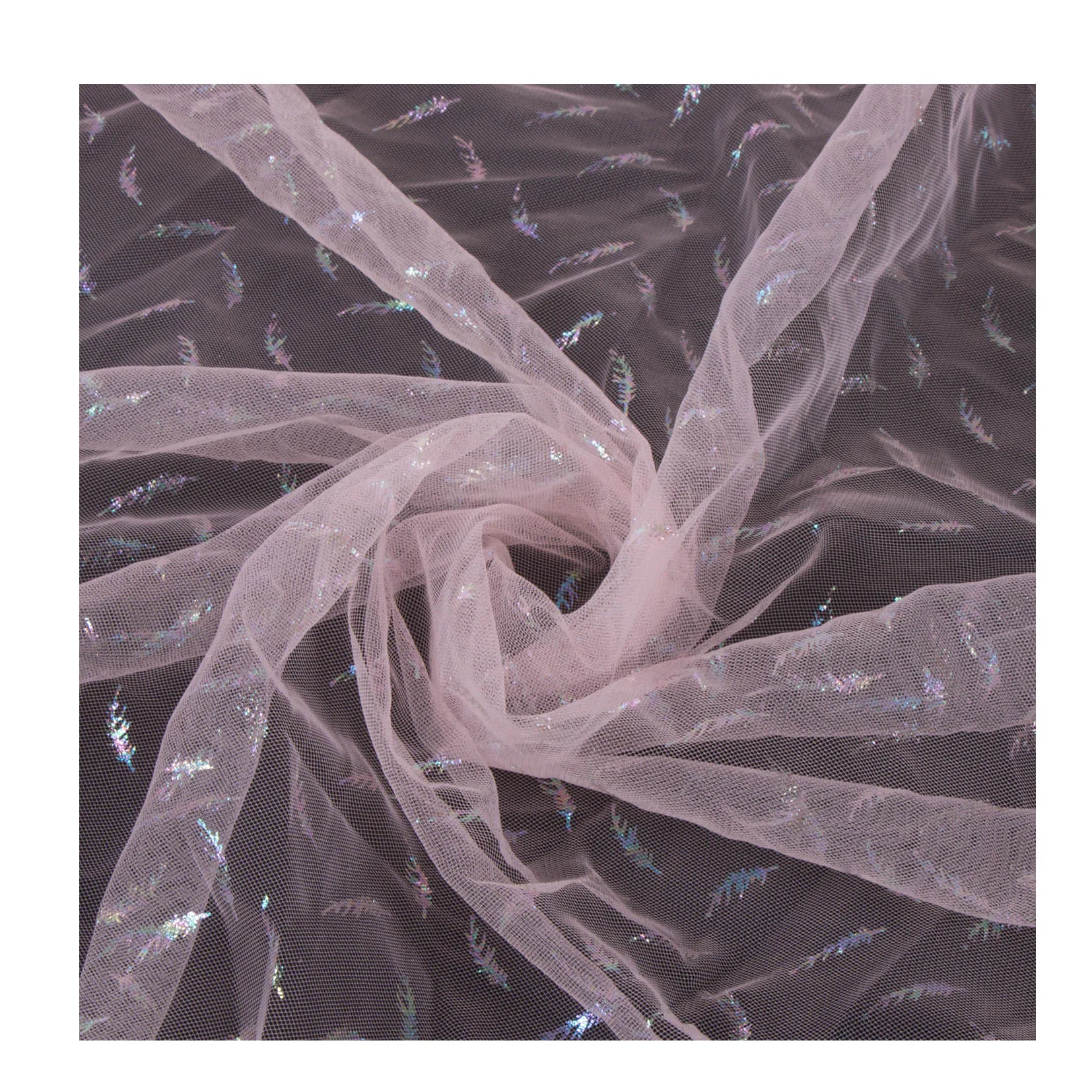 Bridal Illusion Rainbow Colored Shiny Sequin with Stars Wedding Dress Lace Tulle Fabric 100% Polyester Plain Tulle Mesh Knitted