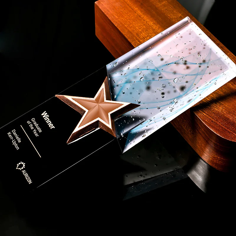 JY New Arrival Color Printing Any Patterns Crystal Star Trophy For Annual Conference Gifts
