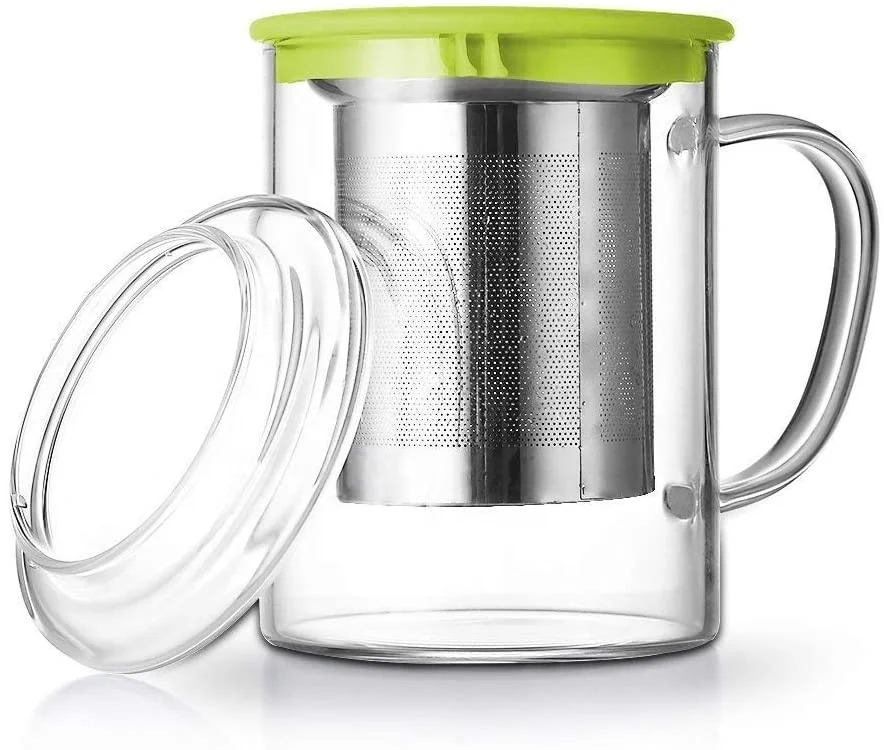 Borosilicate Glass Tea Cups Coffee Mug Cup with Glass Lid and Stainless Steel Tea Strainer