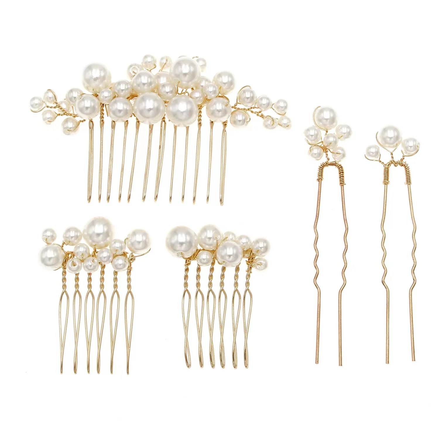 MC905 Wholesale Fashion Bridal Pearls Hair Combs And Hair pins Set Women Handmade Pearls Headpieces Wedding Hair Accessories