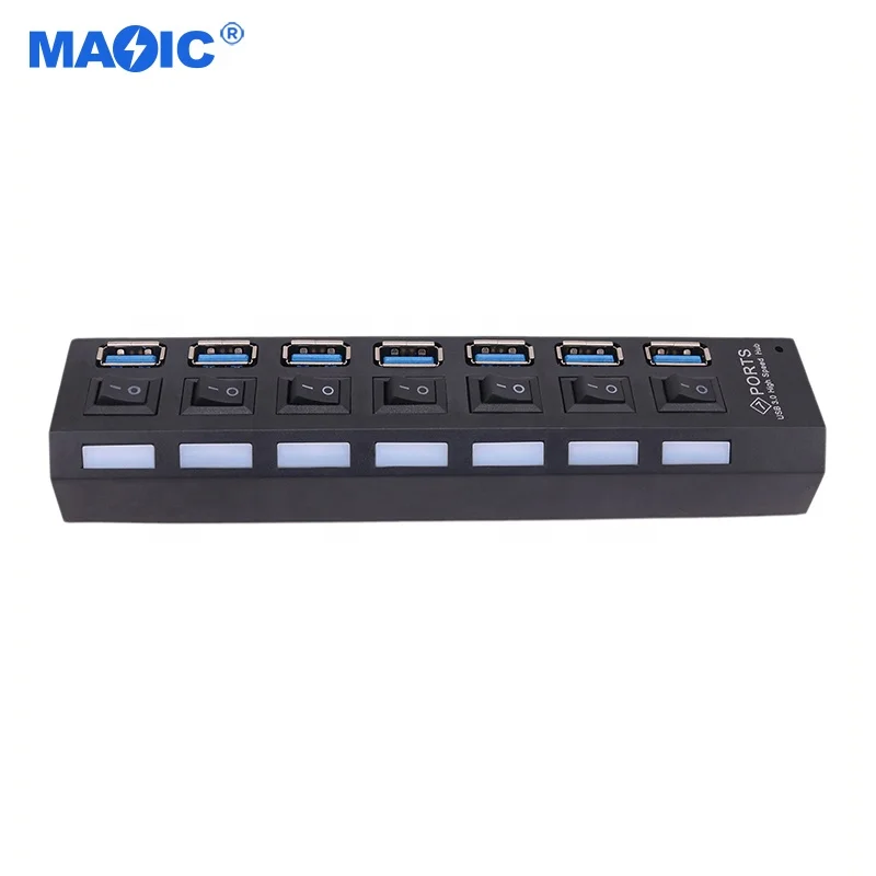 Computer hardware software USB 3.0 2.0 Hub Splitter AC Power Adapter usb hub 7 port With On/Off Switches and LEDs