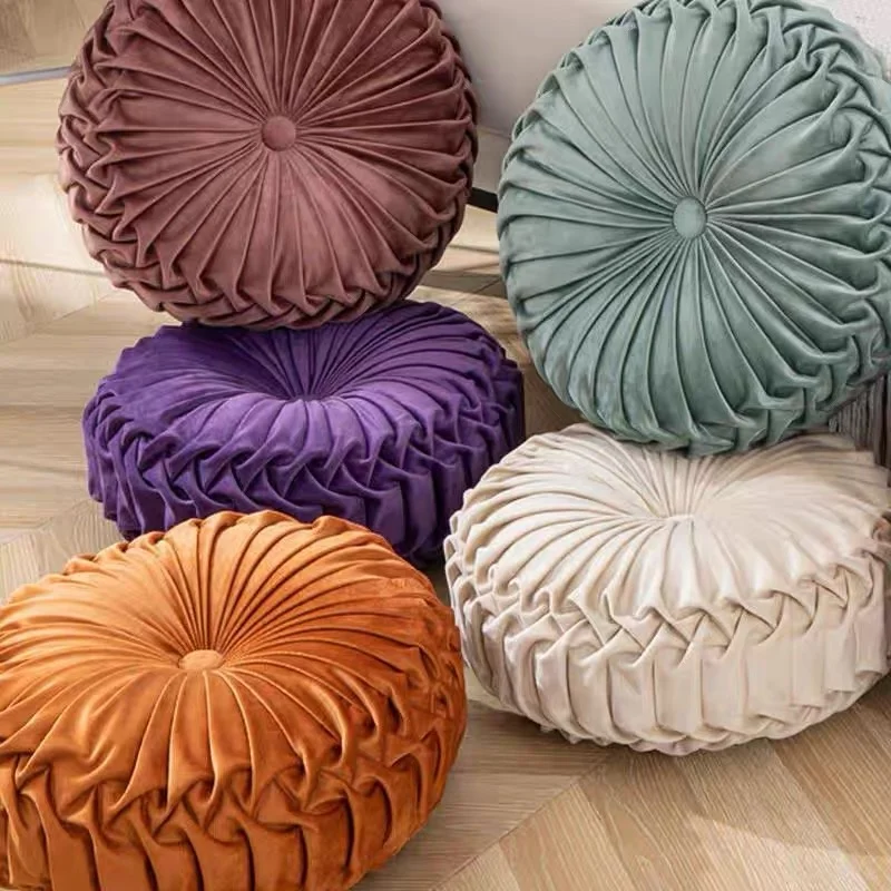 Decorative Round Throw Pillow Handcrafted Pumpkin Velvet Floor Pillow Chair Soft Cushion for Kids Chair Couch