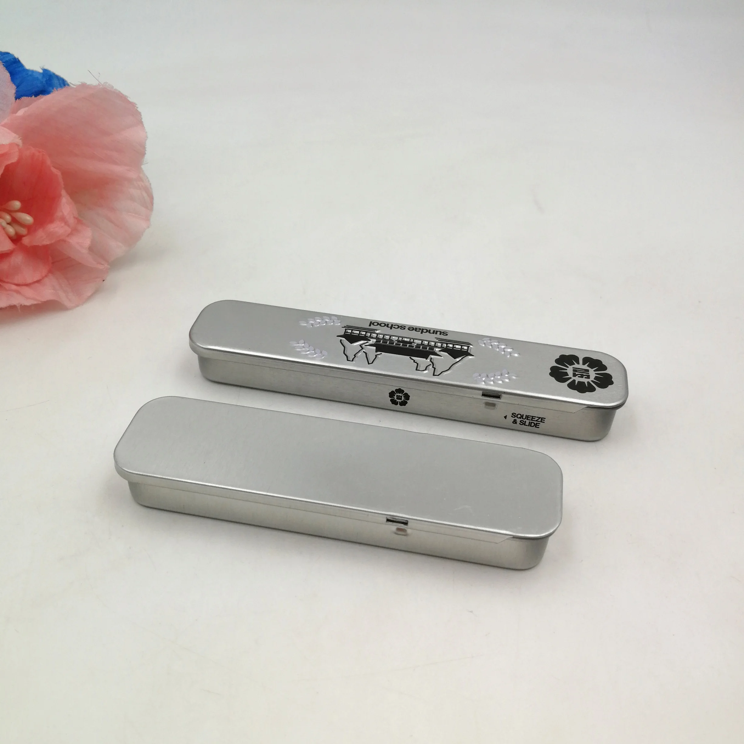 custom rectangle child resistant sliding lid child proof safety click clack tin metal tin box