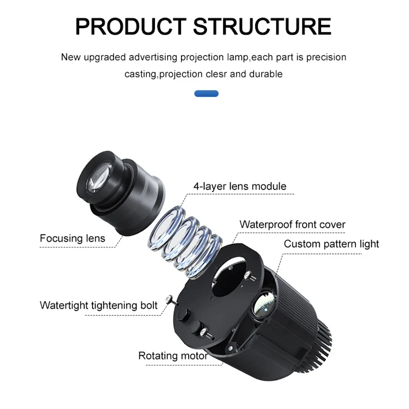 Yufan outdoor water proof 100w advertisement round shape glass lens ceiling wedding logo gobo projector led advertising light