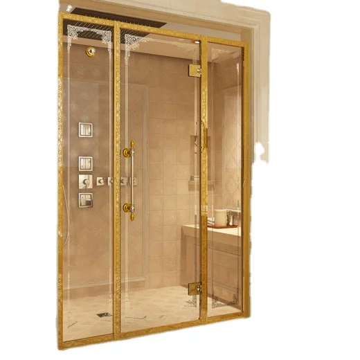 Hot selling shower cabin golden color frame tempered glass shower panel shower box