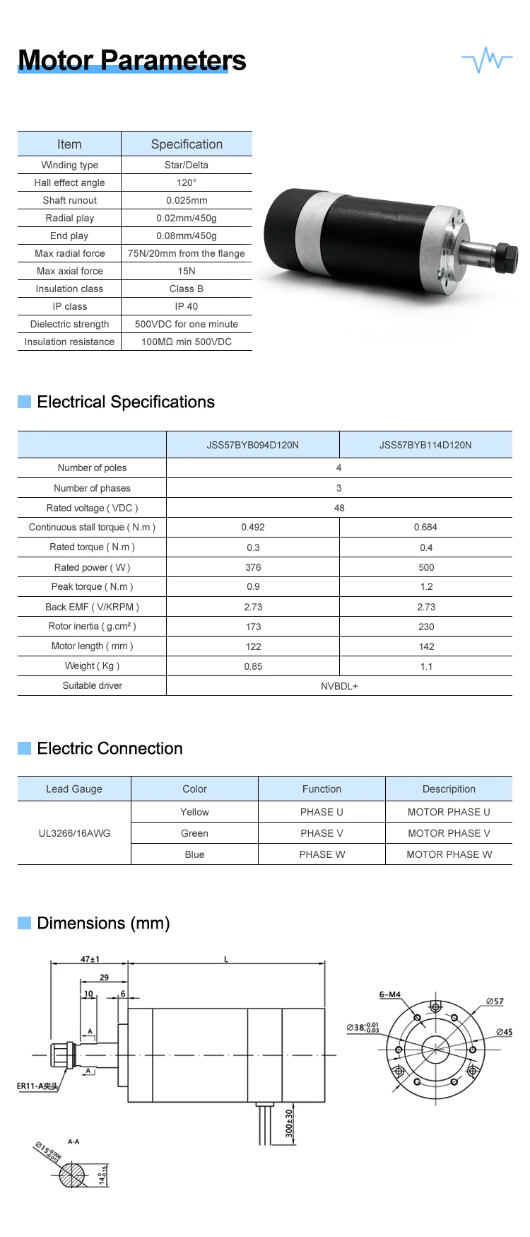 12000rpm 500W ER11 Spindle Motor Small Air cooled Brushless Dc Motors Motorized Table Cnc Spindle Motor