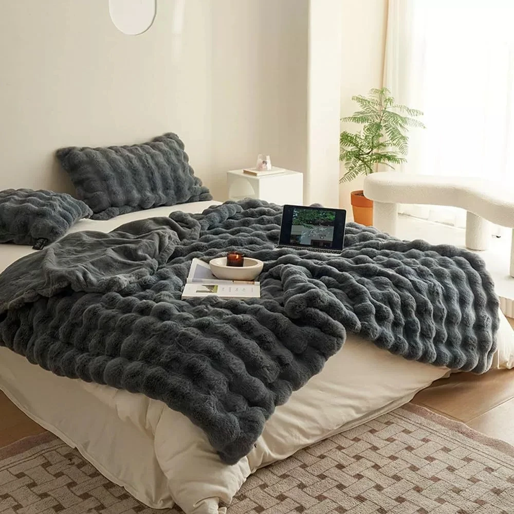 rabbit bubble velvet double-sided thickened office nap sofa cover blanket