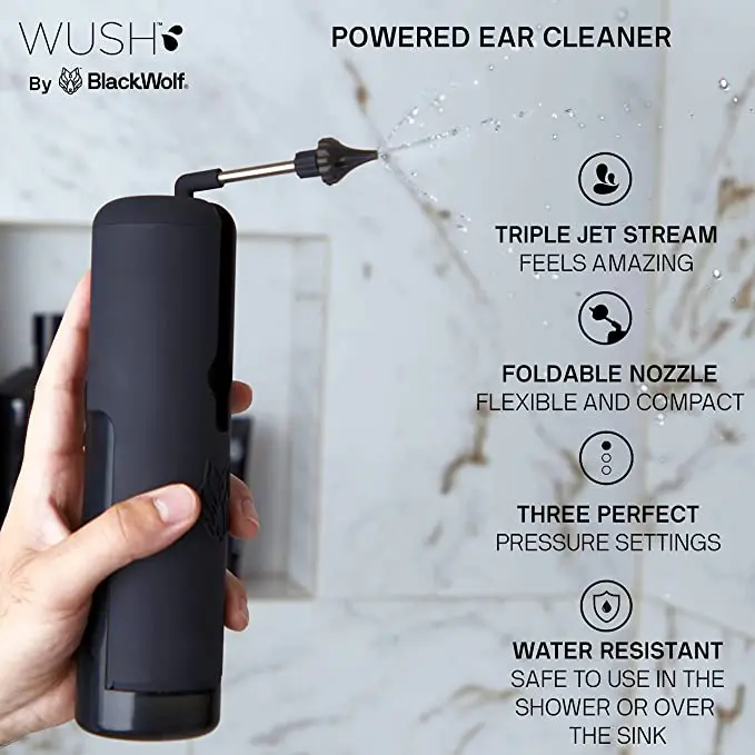 Wush Pro By Black Wolf  Portable Electric Ear Wax Removal Earwax Cerumen Automatic Earwax Removal Ear Cleaner