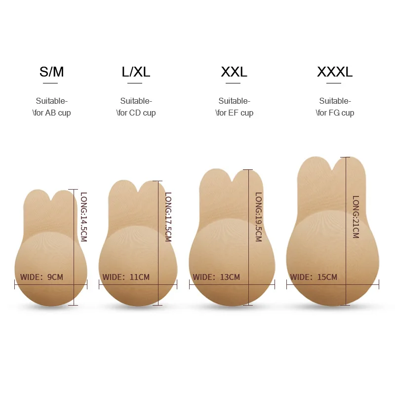 Women Adhesive Invisible Push Up Bra Rabbit Ear Reusable Silicone Bust Nipple Cover Pasties Stickers Breast Lift