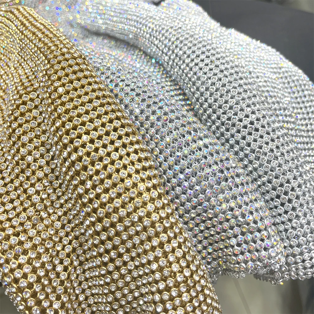 me033 bling bling AB diamond metal fabric metallic mesh rhinestone fabric