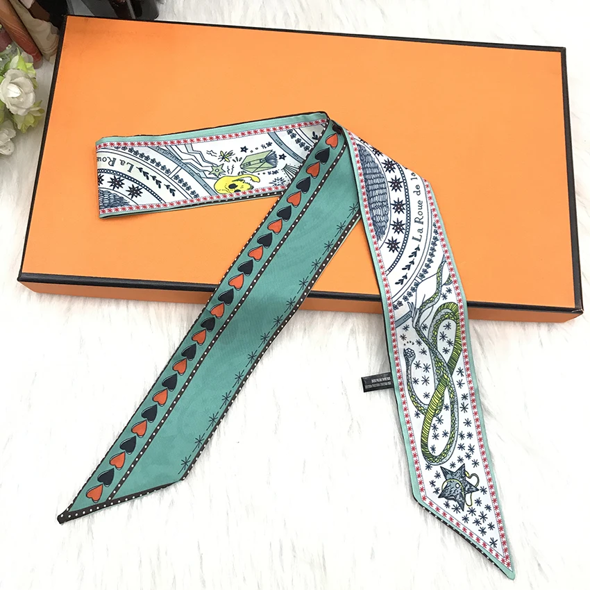 2021 Fashion Summer Spring Neck Scarves Accessories Colorful Pattern Small Silk Scarf Ribbon On Sales