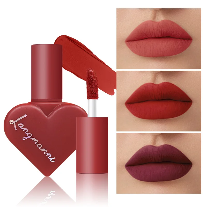 New waterproof heart shape 12pcs velvet matte liquid Red lipstick Set Women Lip Makeup Lipgloss Kit