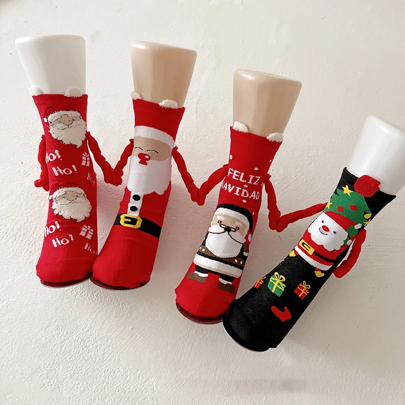 New Couples Christmas Gag Gift Magnetic In Hands Funny Men Socks Magnet Funny Novelty Red Socks Hand Holding Christmas Socks