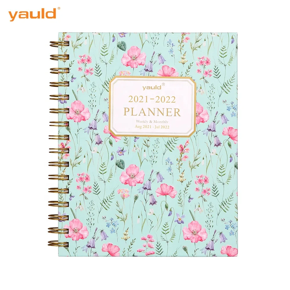 Индивидуальная печать 2021-2022 ежедневный Еженедельный ежемесячный Органайзер на спирали для девочек с цветочным рисунком карманы в твердом переплете бумажные блокноты