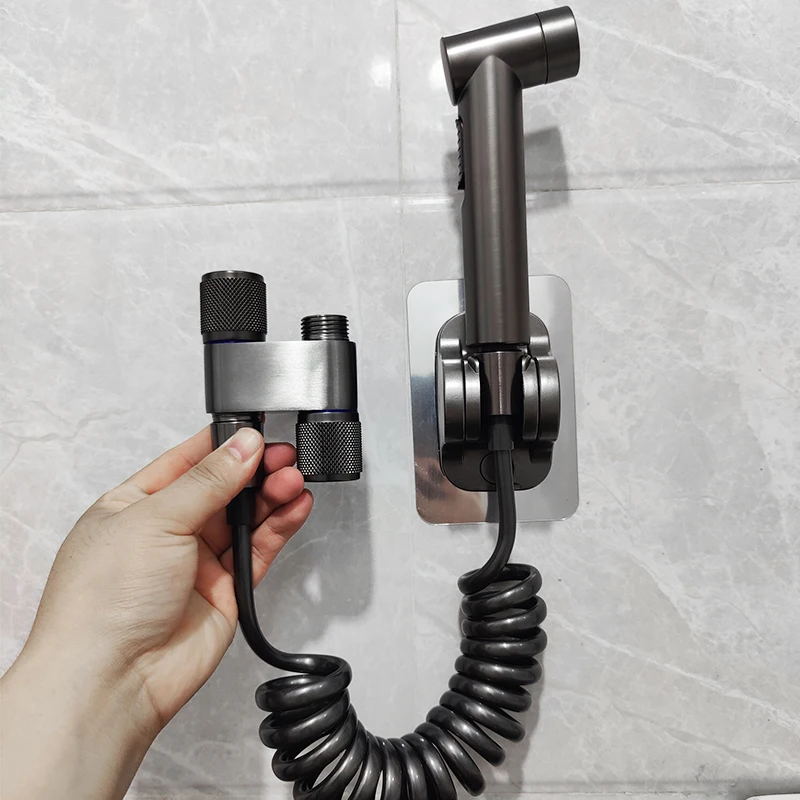 Wall Mount Toilet Bidet Sprayer Set One In Two Out Stainless Steel Angle valve Cleaning Sprayer for Bathroom Toilet Accessories