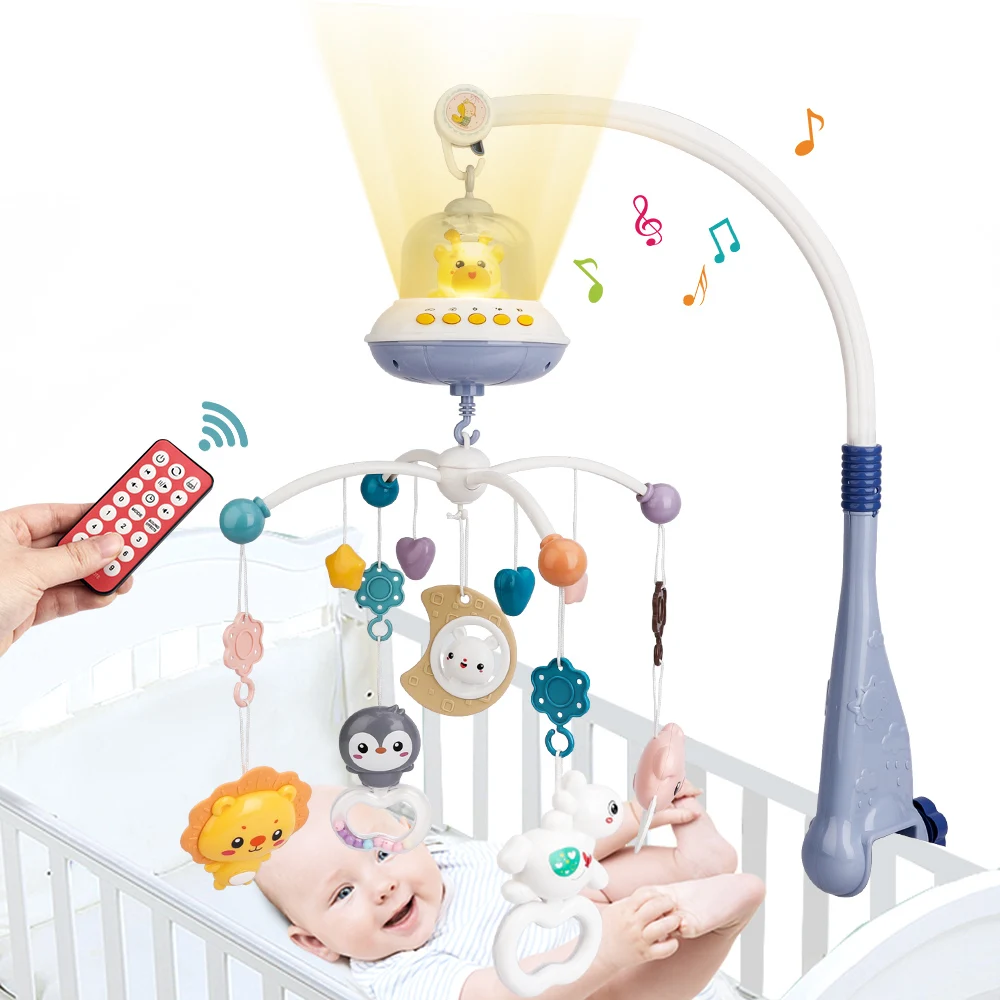 Nursery Hanging Plastic Remote Control 360 Rotation Musical Mobile Toys Toddlers Crib Toys Baby Crib Mobile for Newborn