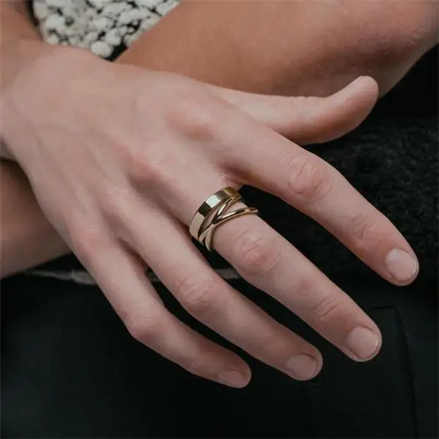  2021 Simple Design Double Side Rings Jewelry Stainless Steel Gold Metal Pave Open Ring For Women