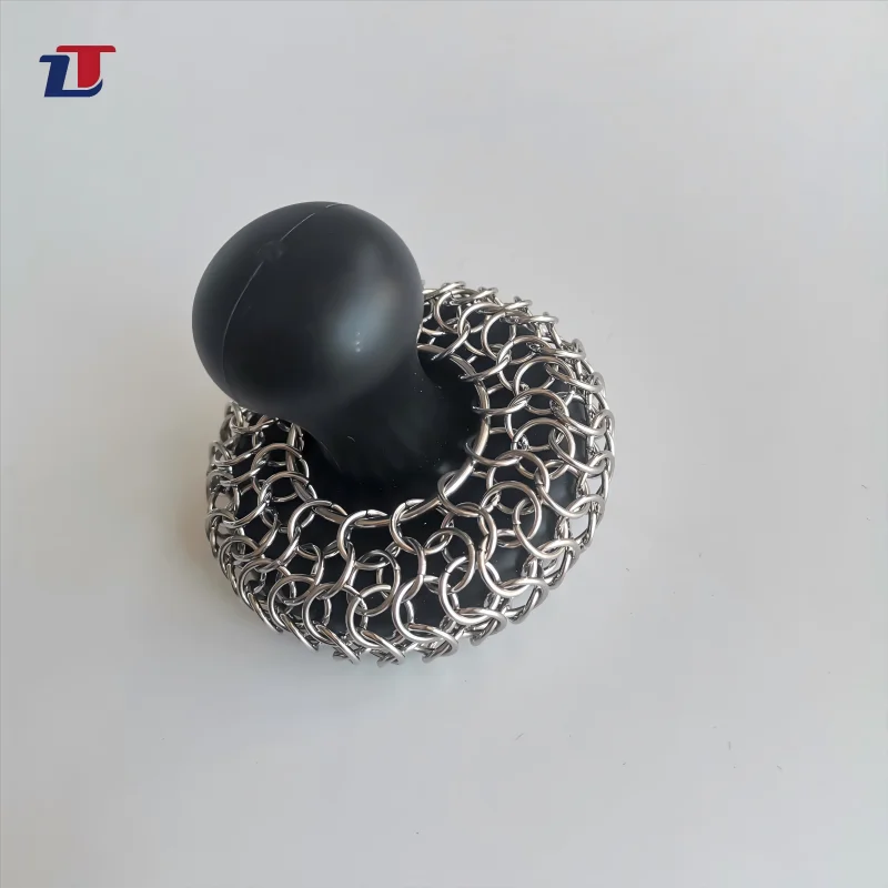 Cast iron cleaner brush with handle 1.2mm chain mail scrubber brush chain mail pan pot scrubber to clean