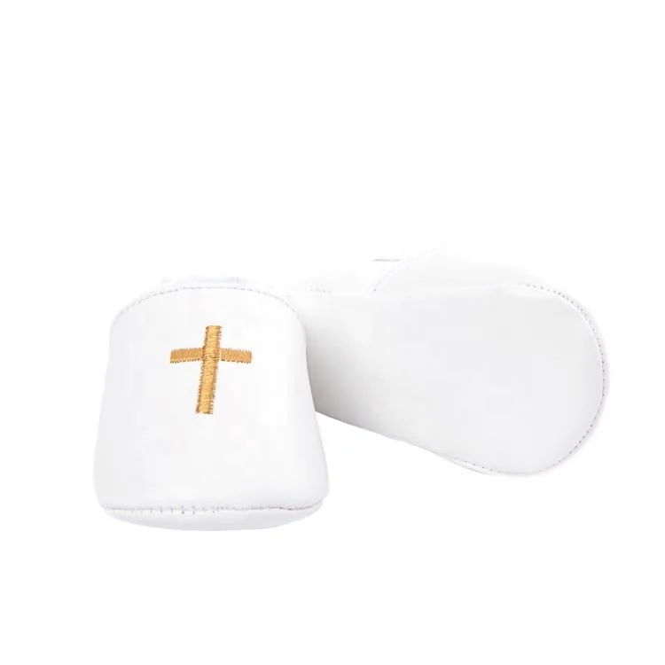 
Soft Sole Baby Moccasins With Cross Baptism Unisex Dress Toddler Shoes 