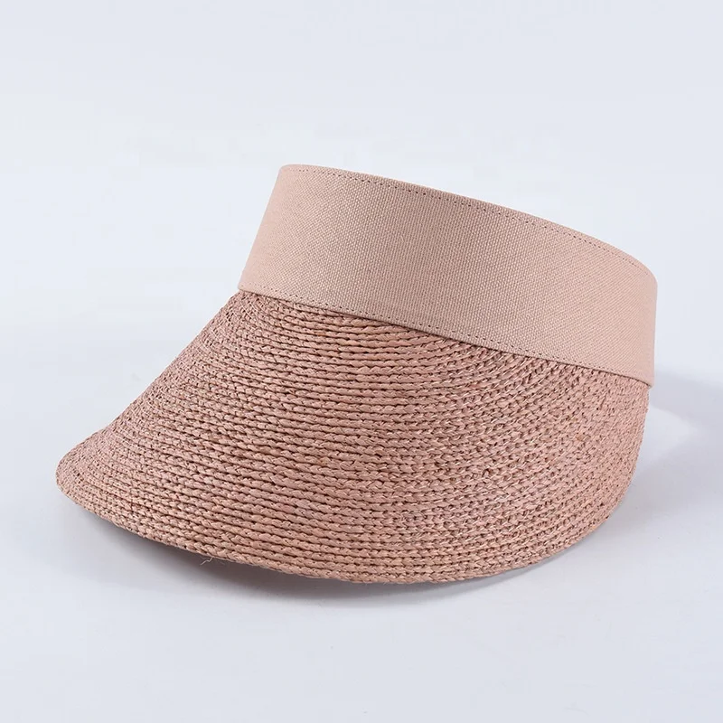 Fashion Casual Beach Dress Summer Sun Hat Plain Dyed High Quality Fine Raffia Straw Visor Cap for Women Lady Travels Holiday