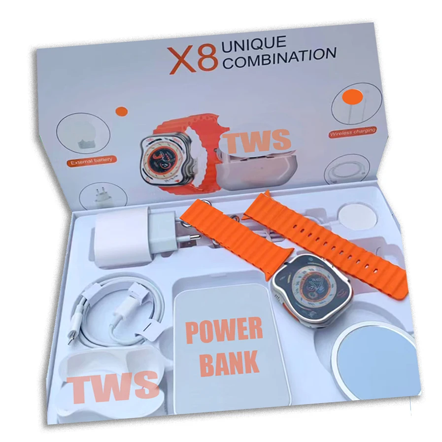 X8 X10 i60 i50 i30 i20 Unique Combinaison Power Bank Wireless Charger TWS Earbuds Earphone Headset Smart Watch Set for Women Men