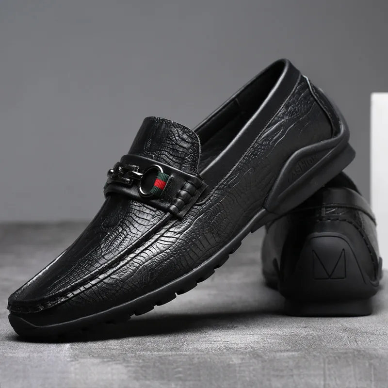 New Style Designer Soft Rubber Sole Male Slip on Casual Driving Genuine Leather Loafers Boat Dress Shoes for Men
