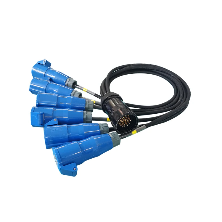 Custom length male or female 19pin socapex breakout cord to 6 units 16A/3P CEE sockets 3 *2.5mm extension cable