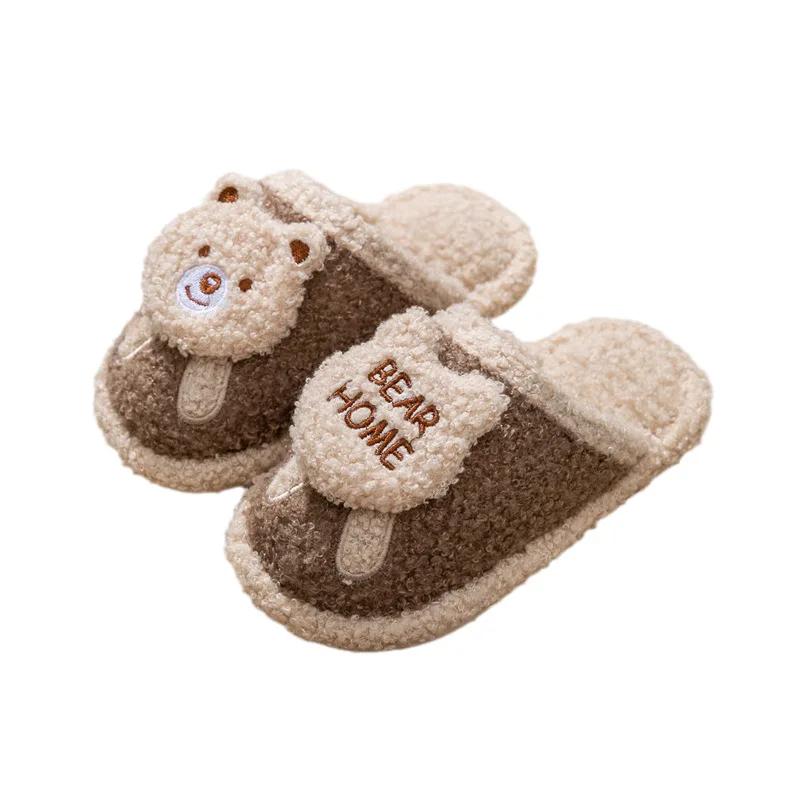 Winter Quiet Indoor Soft Cozy Plush Fluffy Cute Lovely Bear Cotton Slippers for Kids Boys and Girls Floor Mop PVC