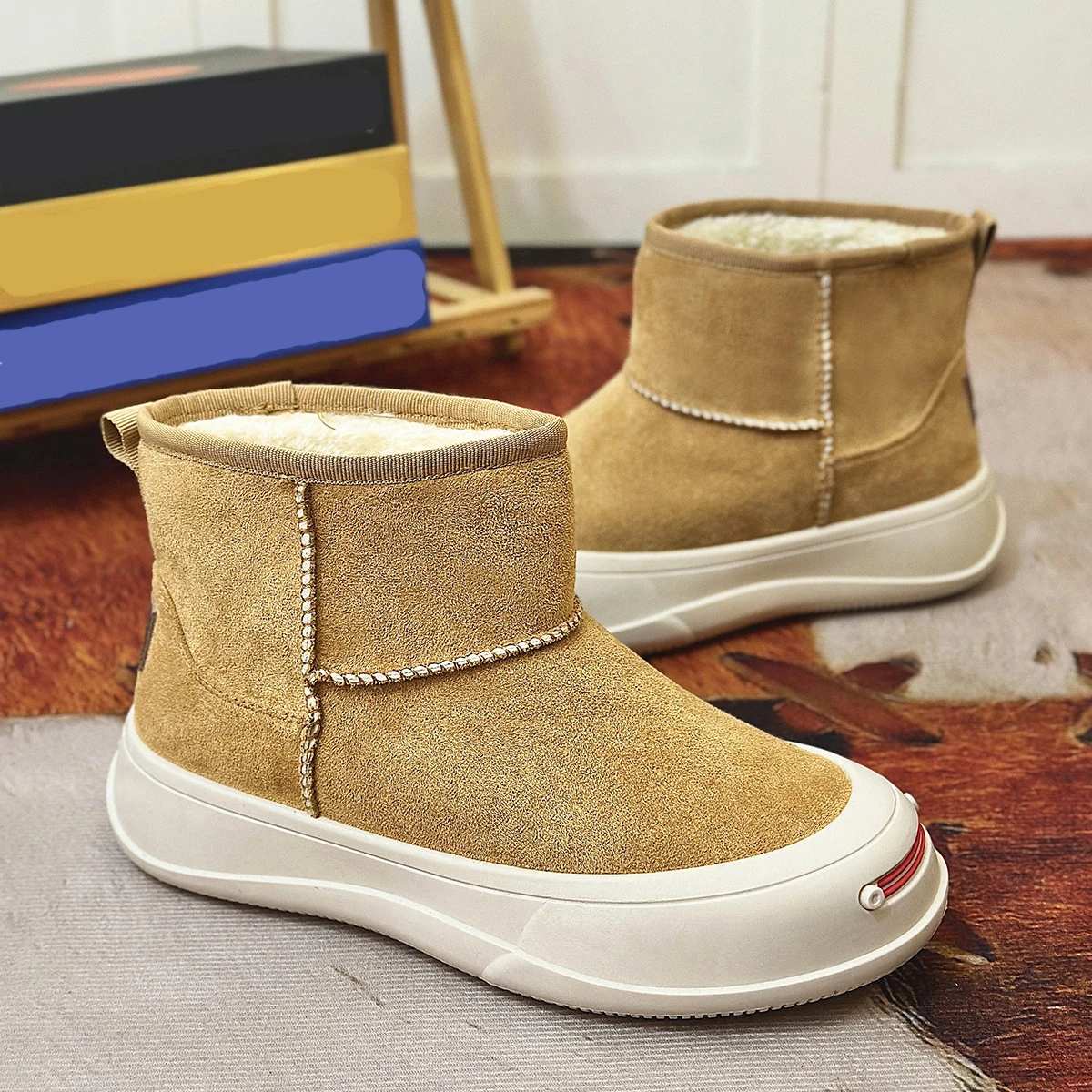 Autumn/winter Plus Size Trendy Black Sports High Top Shoes Warm Thick Walking Cotton Shoes Height Increasing Men Flat Shoes