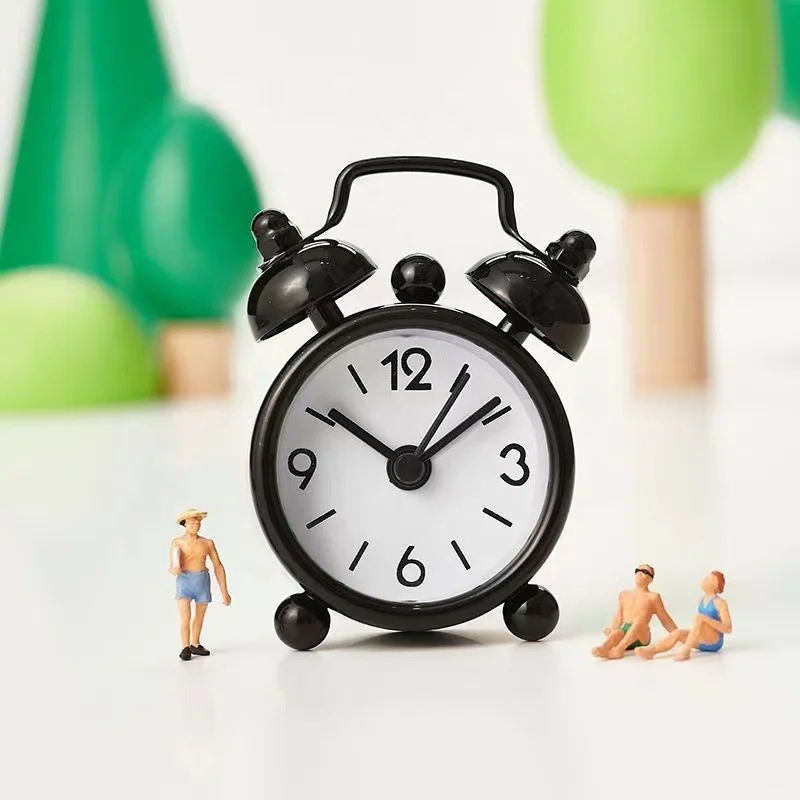 Mini tiny New creative decoration Alarm Clock Quartz Silence Scan Alarm Clock night light twin bells small promotional gift