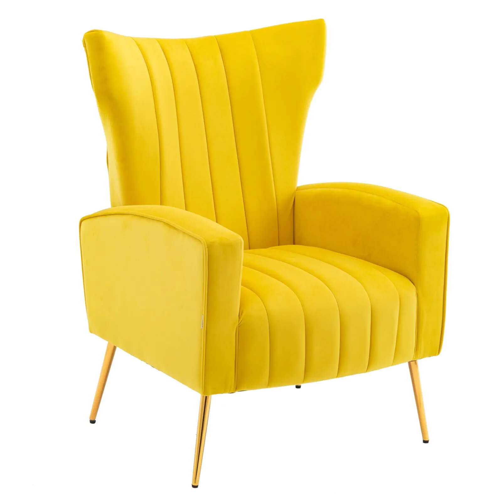 Современные роскошные высокие, для отдыха бархатный мешок золотая металлическая ножка акцент крыло желтый стул гостиная кресло для отдыха