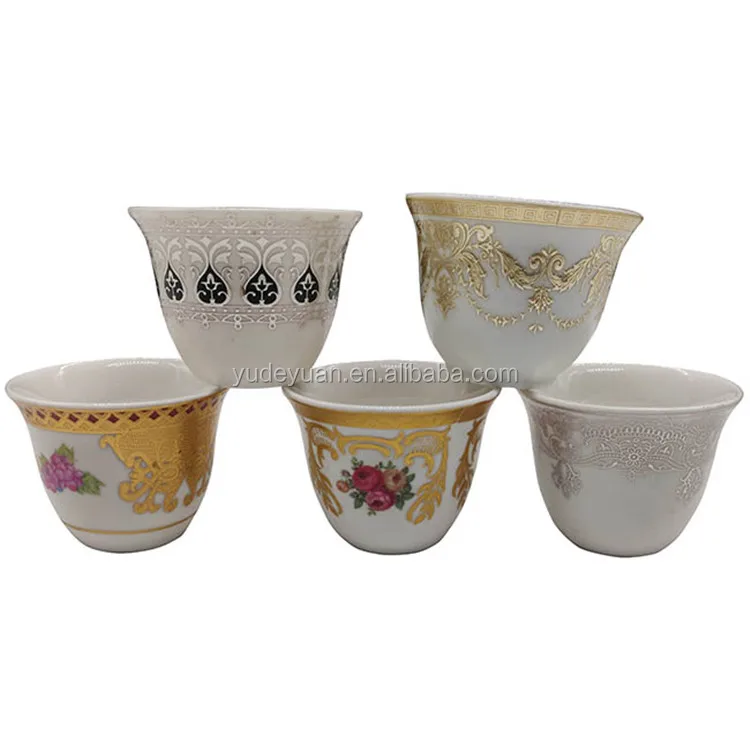 Porcelain Factory Custom Printed Design Luxury Small Coffee Arabic New Bone 80cc 60ccCawa Cup Set Without Handle
