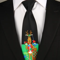 Lazy String-Pulling Polyester Woven Xmas Christmas Tie for Men