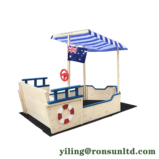 Outdoor Playground Toy Kid Sandbox Wooden Sandpit Boat with Cover for Children