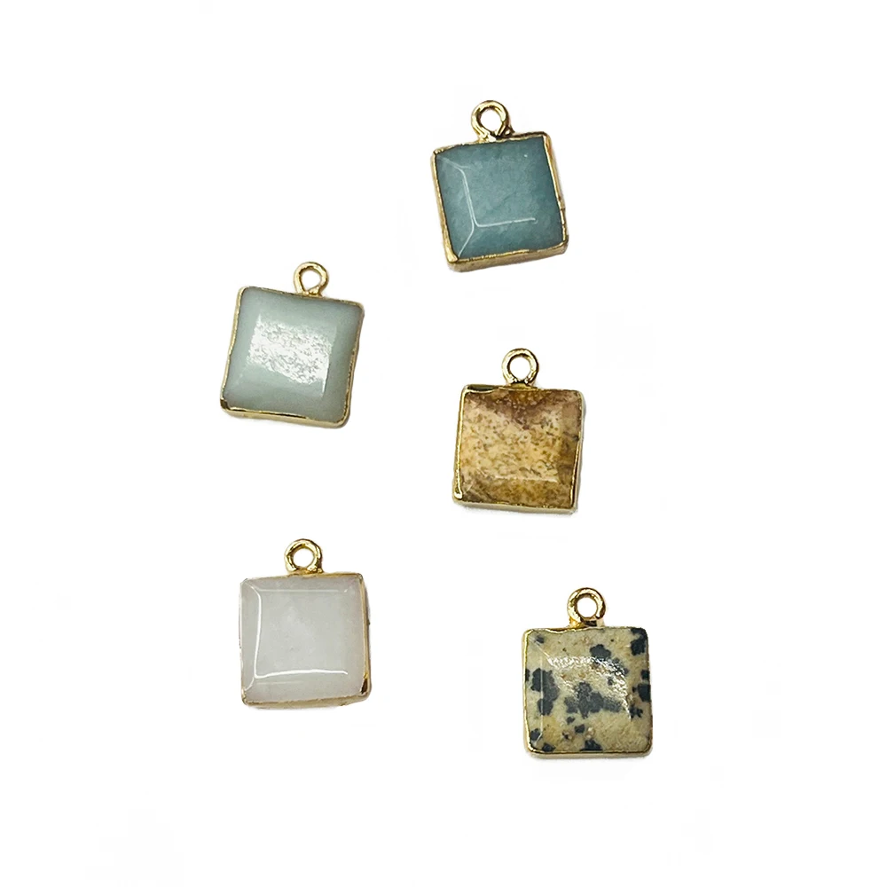 Best Price Geometric Square Inlaid Gemstone Necklace Pendant 18K Gold Plated Stainless Steel Square Pendant Jewelry Accessories