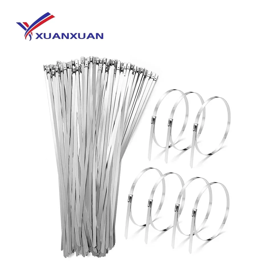 100pcs 304 Stainless Steel Cable Ties Wrap Coated Self Locking Metal Zip Ties