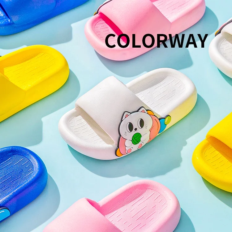 New Fashion PVC High Quality Toddler Slippers Cartoon Cat Pattern Indoor Home Shoes For Children Boys Girls