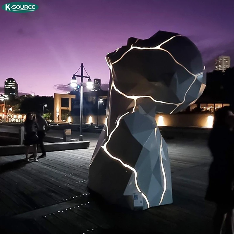 Metal Garden Abstract Figure body head Luminous lighting stainless steel sculpture