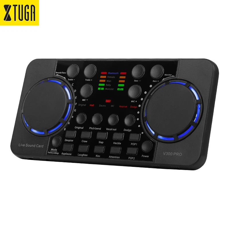 Xtuga V300 Pro Noise Reduction Voice Changer Sound Board Live Streaming Sound Card For Podcast Singing On Cell Phone Computer